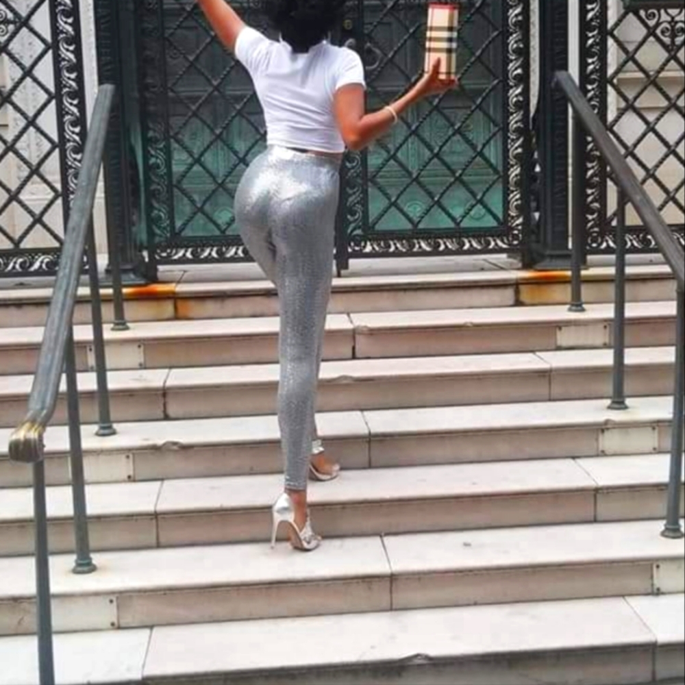 Silver Sequins Leggings Pants Size S